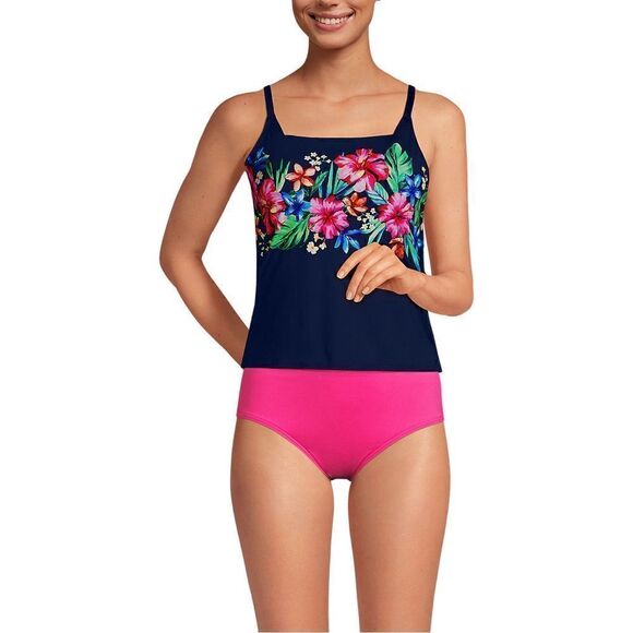 New Land's End lightweight square neck soft cup adjustable navy Rosella floral L - Picture 2 of 4